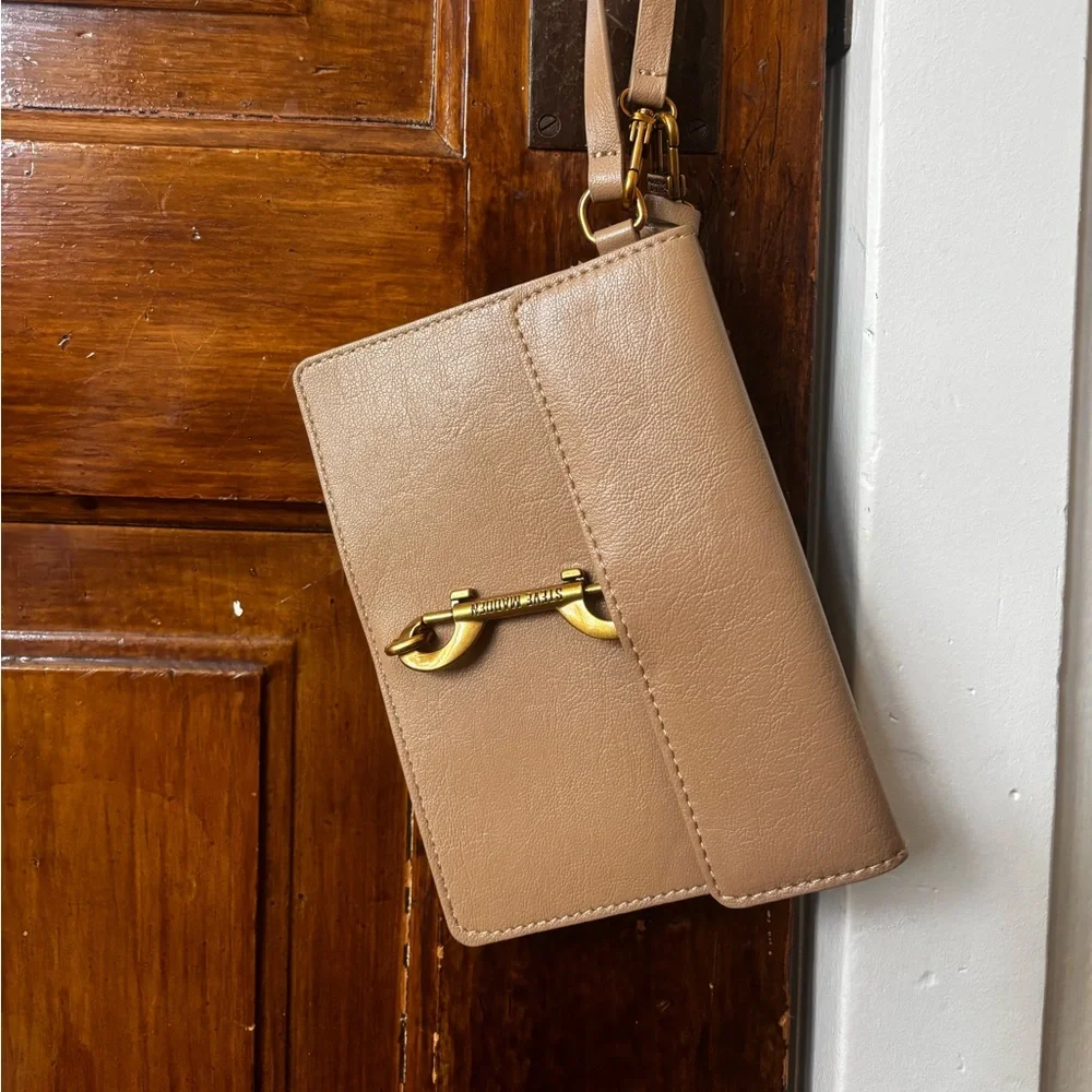Taupe Tassel Wristlet Clutch Gold Hardware Steve Madden